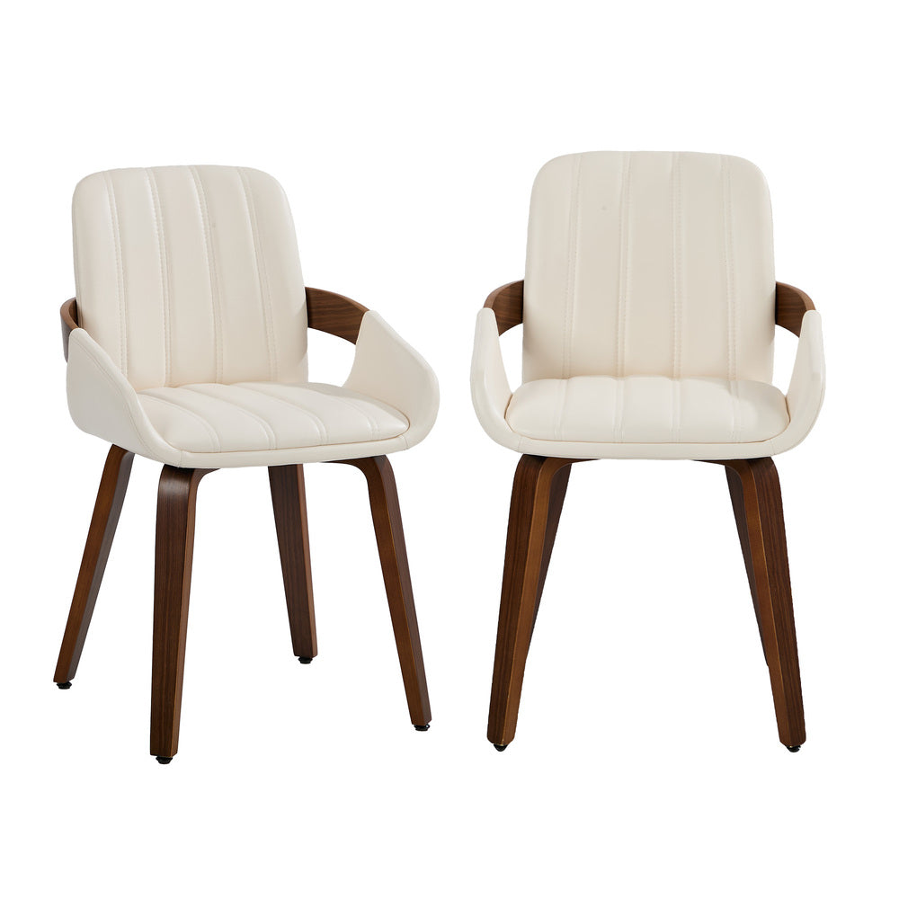 Oikiture 2x Dining Bentwood Chairs PU Leather Kitchen Beige