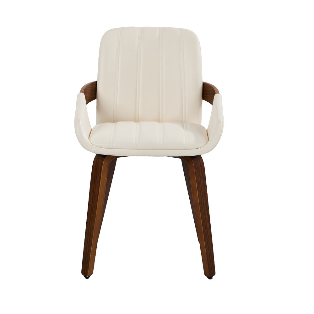 Oikiture 2x Dining Bentwood Chairs PU Leather Kitchen Beige