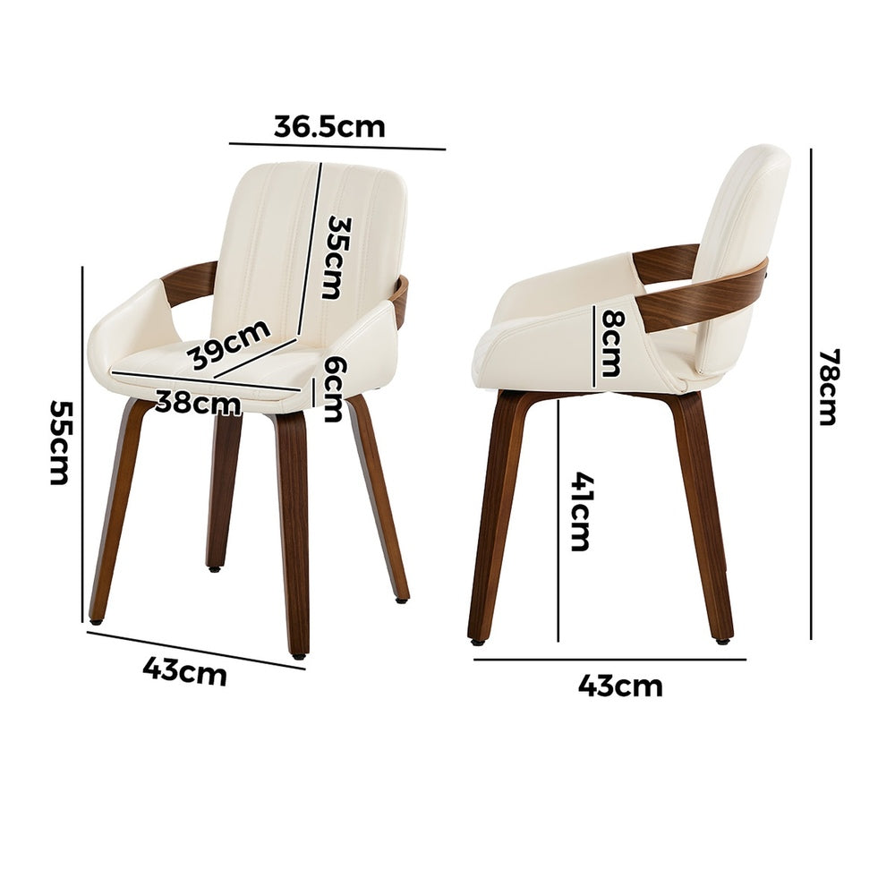 Oikiture 2x Dining Bentwood Chairs PU Leather Kitchen Beige