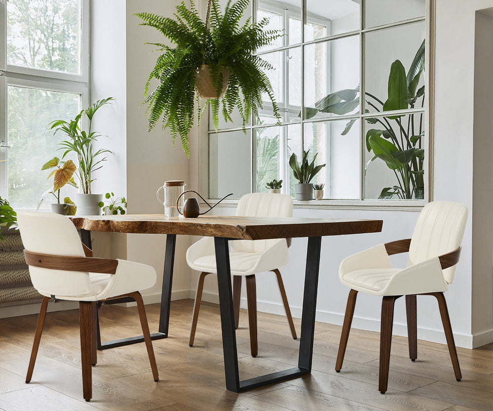 Oikiture 2x Dining Bentwood Chairs PU Leather Kitchen Beige