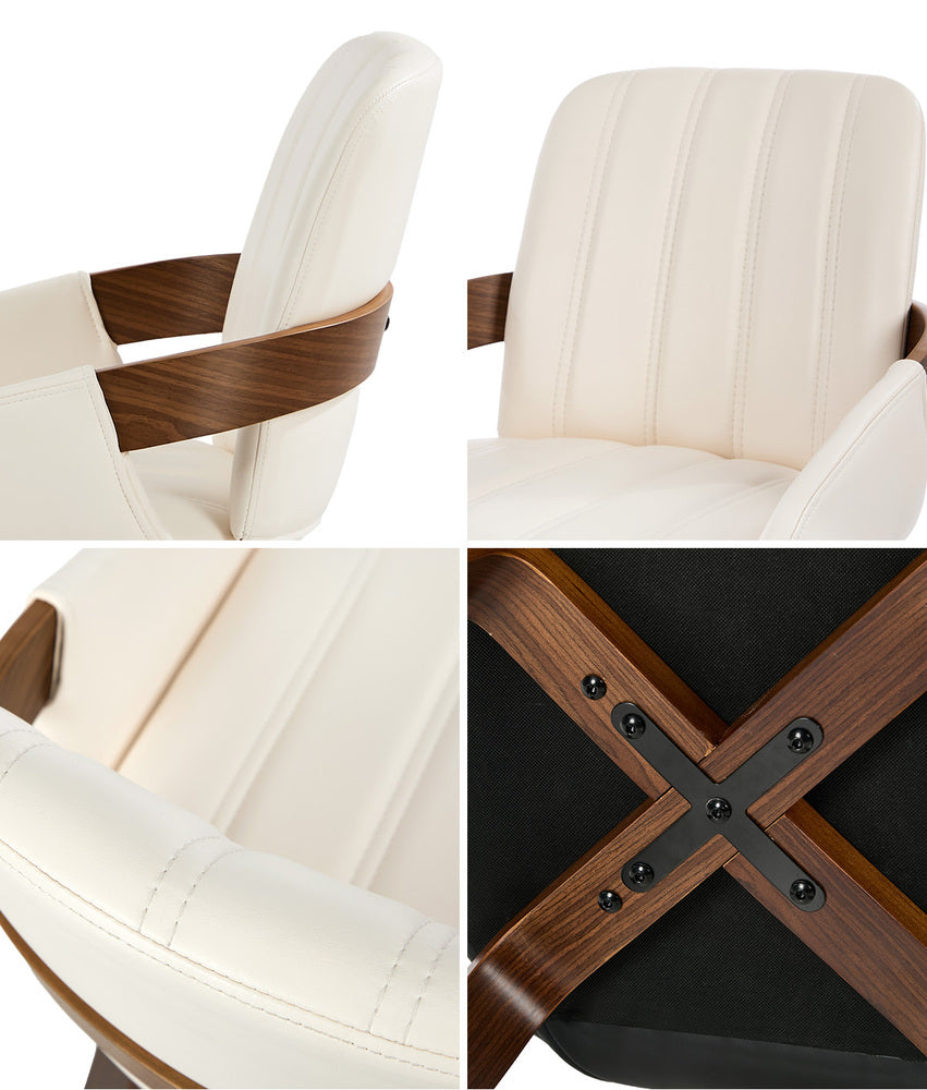 Oikiture 2x Dining Bentwood Chairs PU Leather Kitchen Beige