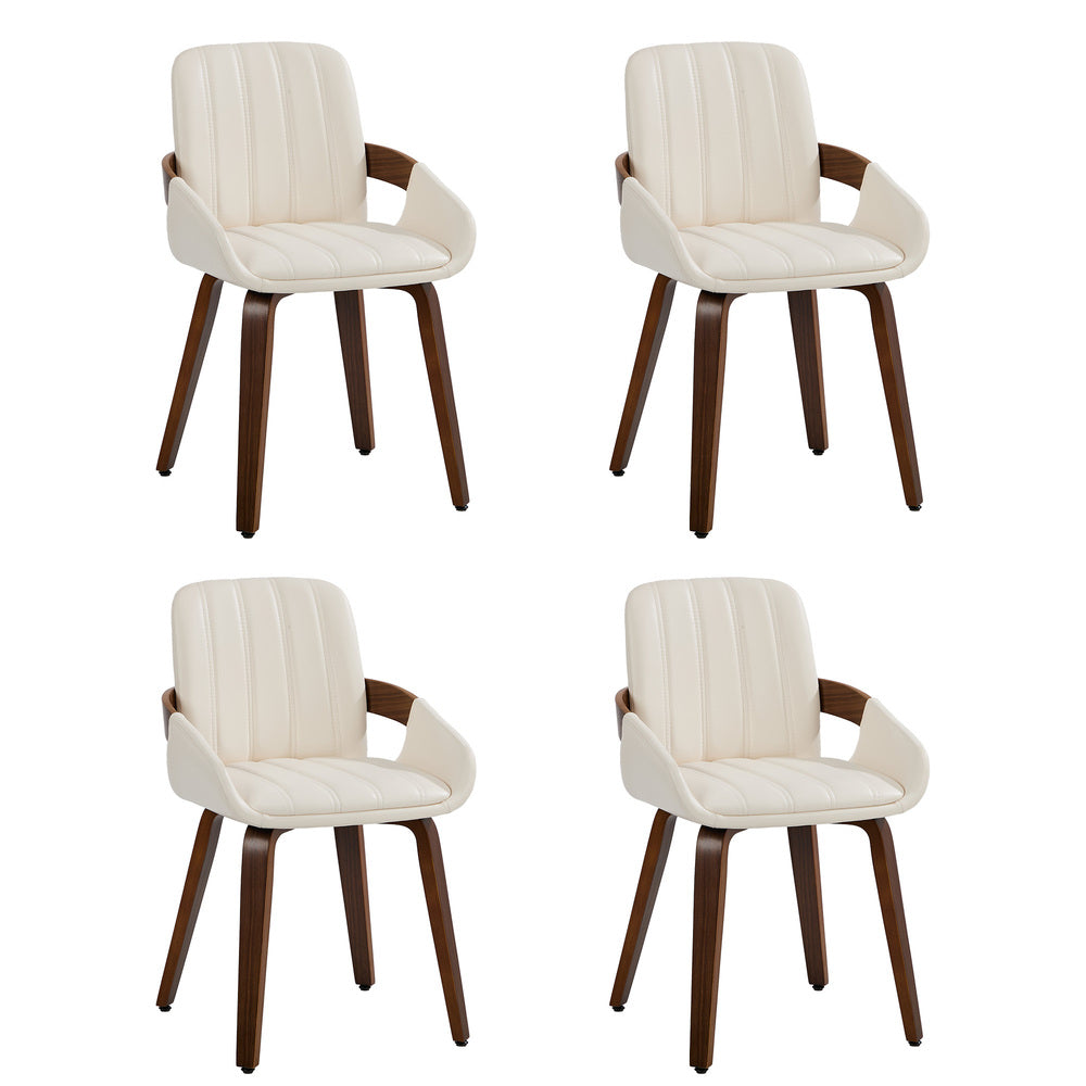 Oikiture 4x Bentwood Dining Chairs PU Leather Beige