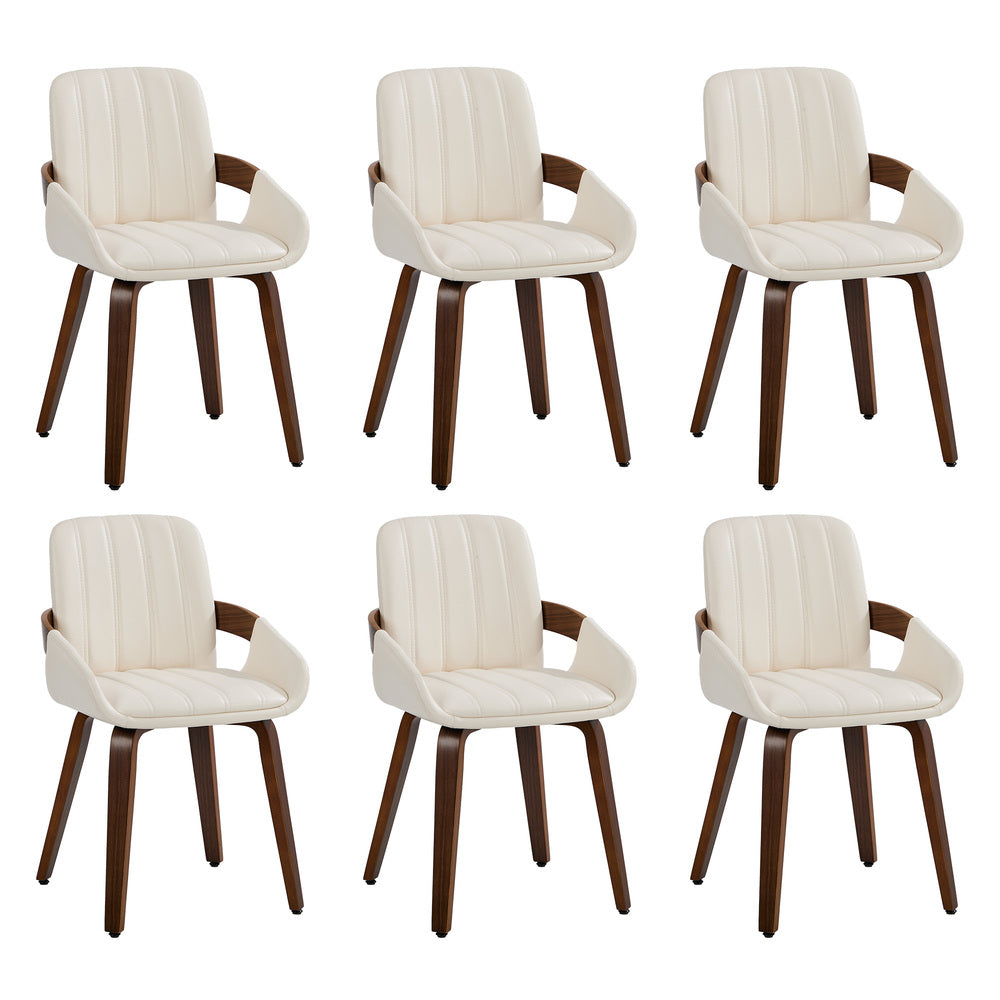 Oikiture 6x Bentwood Dining Chairs PU Leather Beige