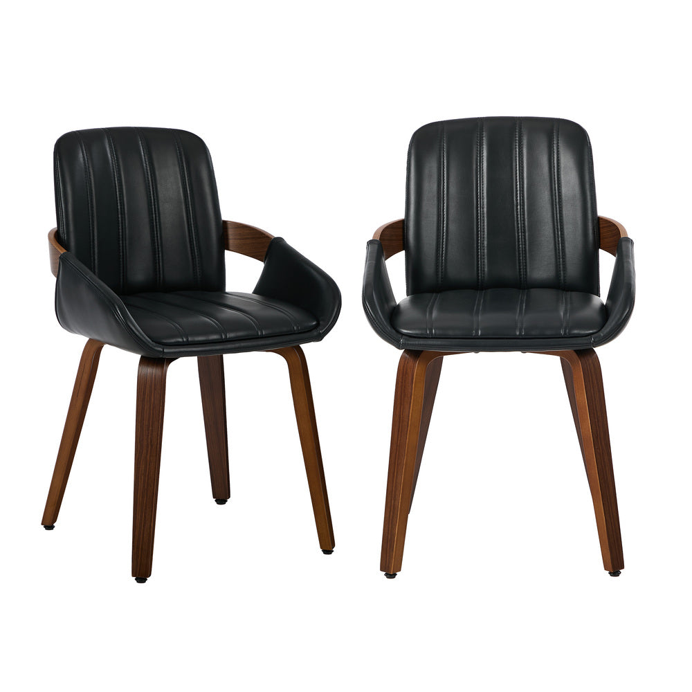 Oikiture 2x Dining Bentwood Chairs PU Leather Kitchen Black