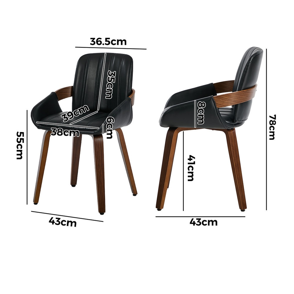 Oikiture 2x Dining Bentwood Chairs PU Leather Kitchen Black