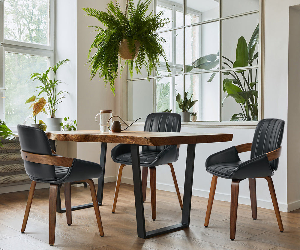 Oikiture 2x Dining Bentwood Chairs PU Leather Kitchen Black