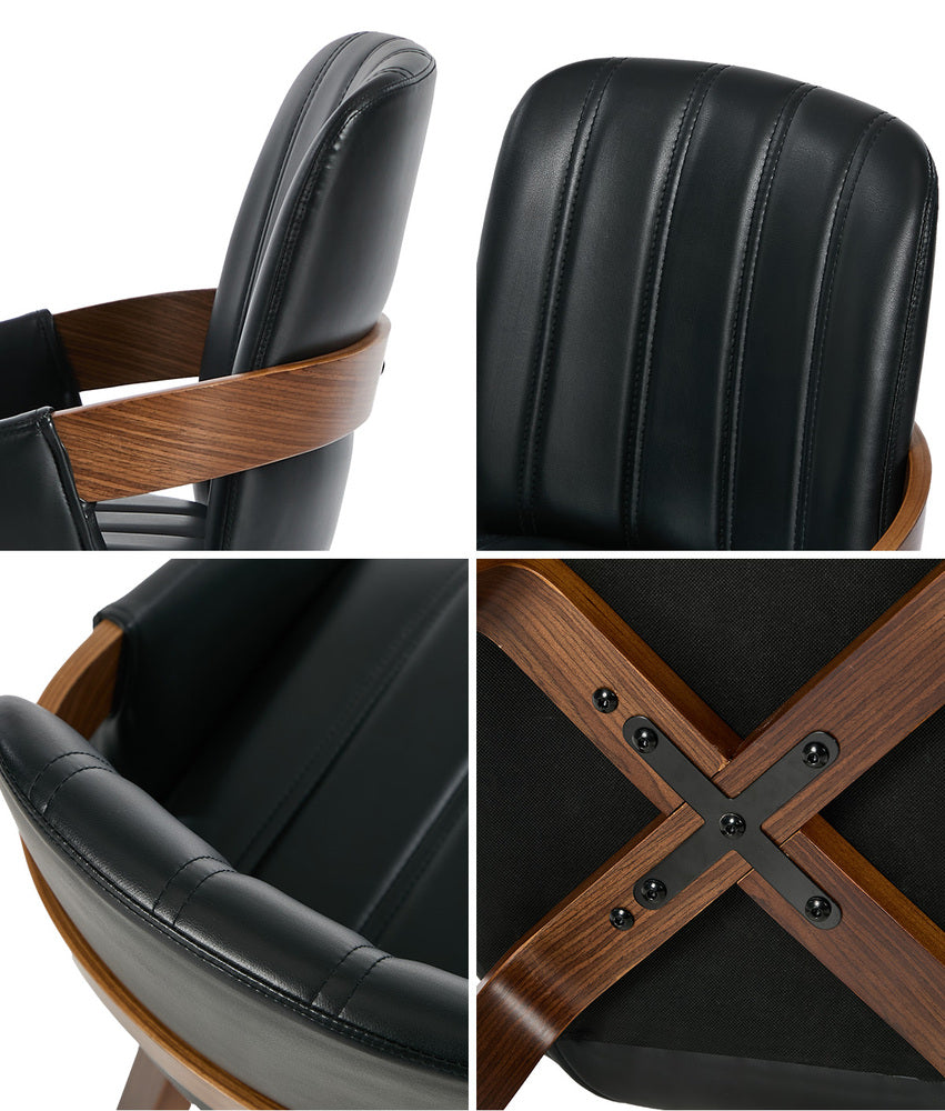 Oikiture 2x Dining Bentwood Chairs PU Leather Kitchen Black
