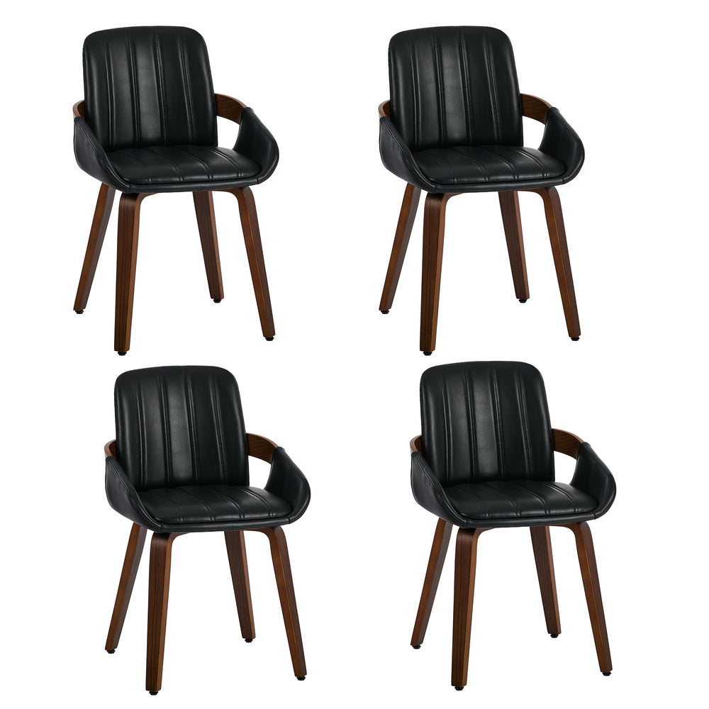 Oikiture 4x Bentwood Dining Chairs PU Leather Black