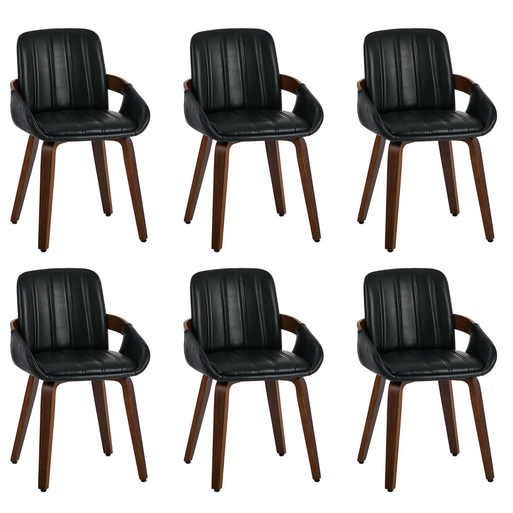 Oikiture 6x Bentwood Dining Chairs PU Leather Black