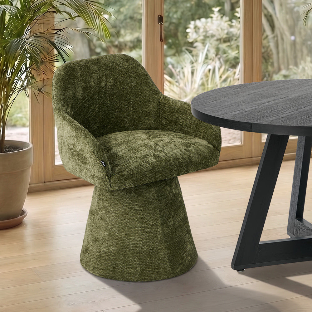 Chenille Swivel Dining Chair – 360° Rotating Seat, Tufted Design, Green