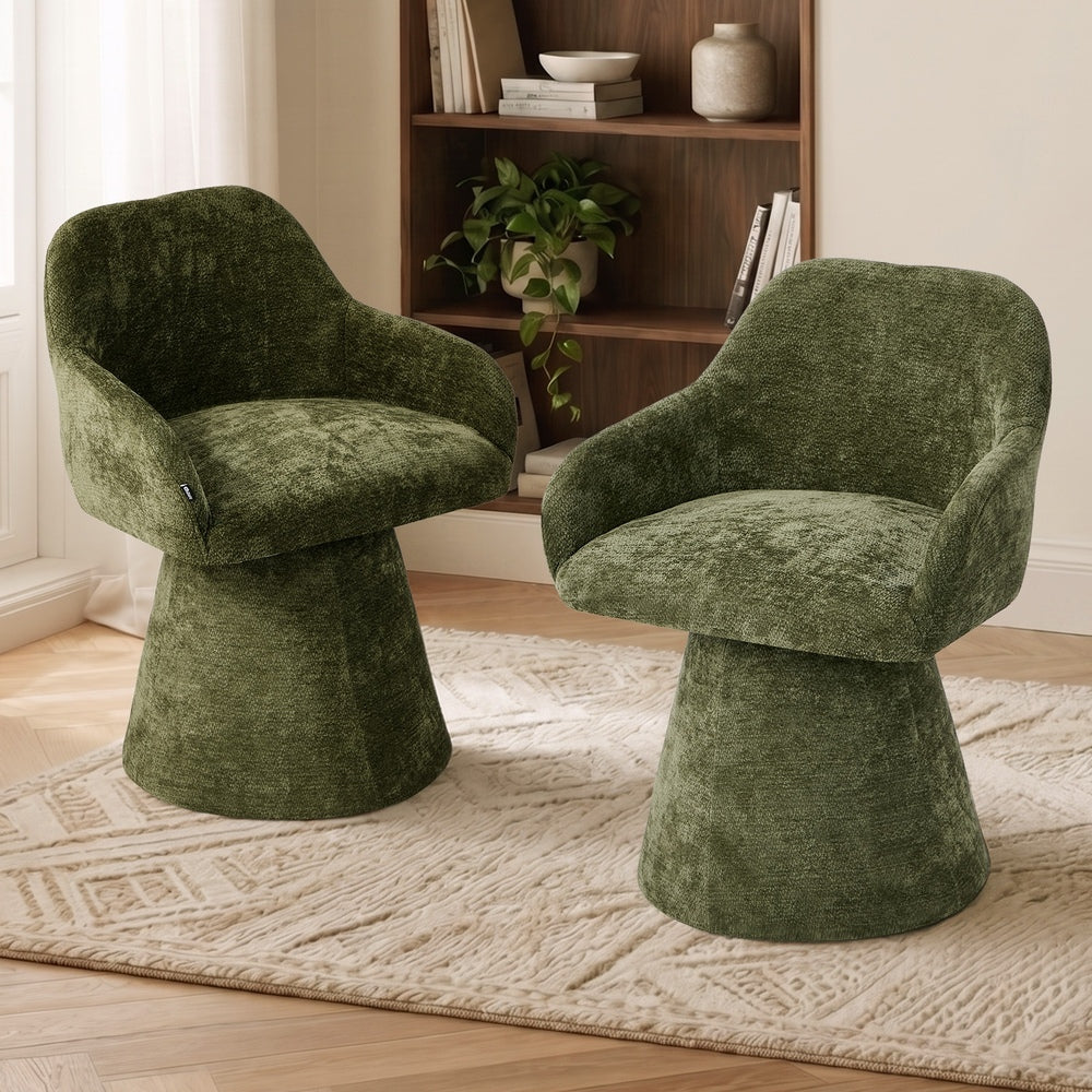 Oikiture 2x Dining Chair Swivel Armchair Lounge Chairs Chenille Green