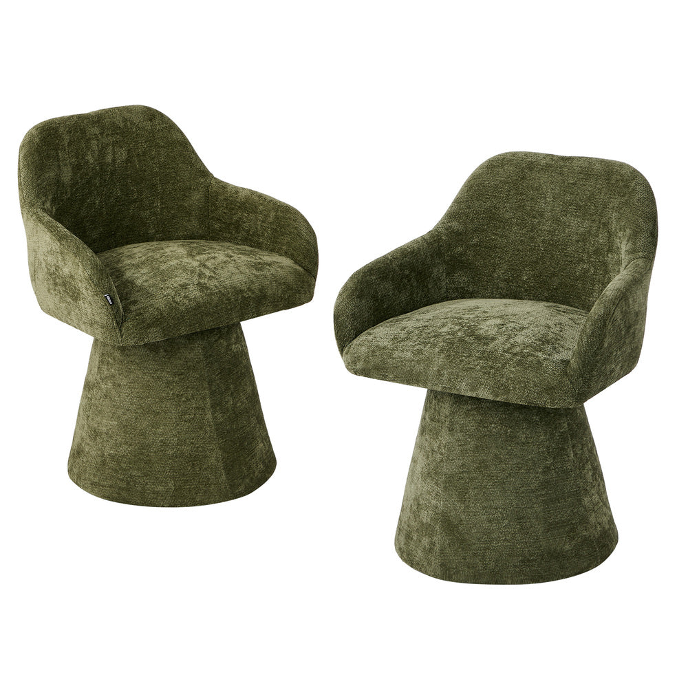 Oikiture 2x Dining Chair Swivel Armchair Lounge Chairs Chenille Green