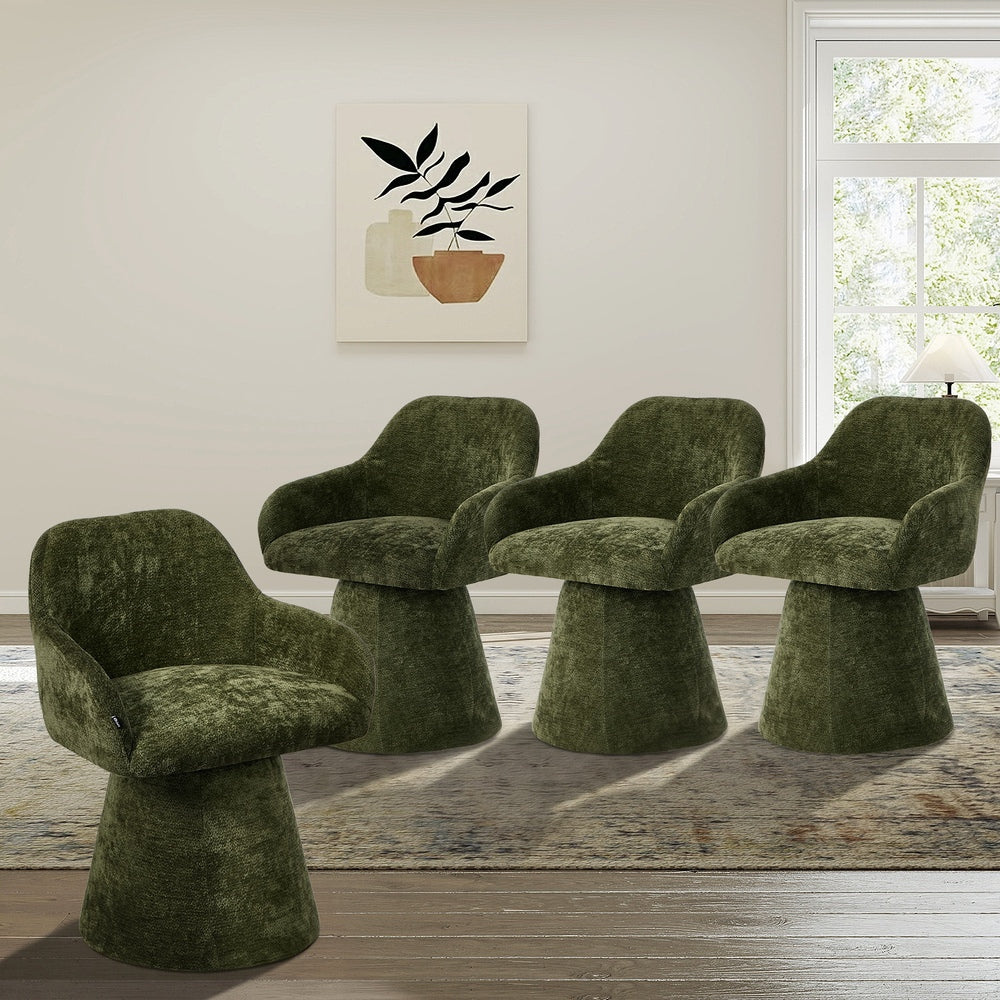 4x Dining Chair Swivel Armchair Lounge Chairs Chenille Green