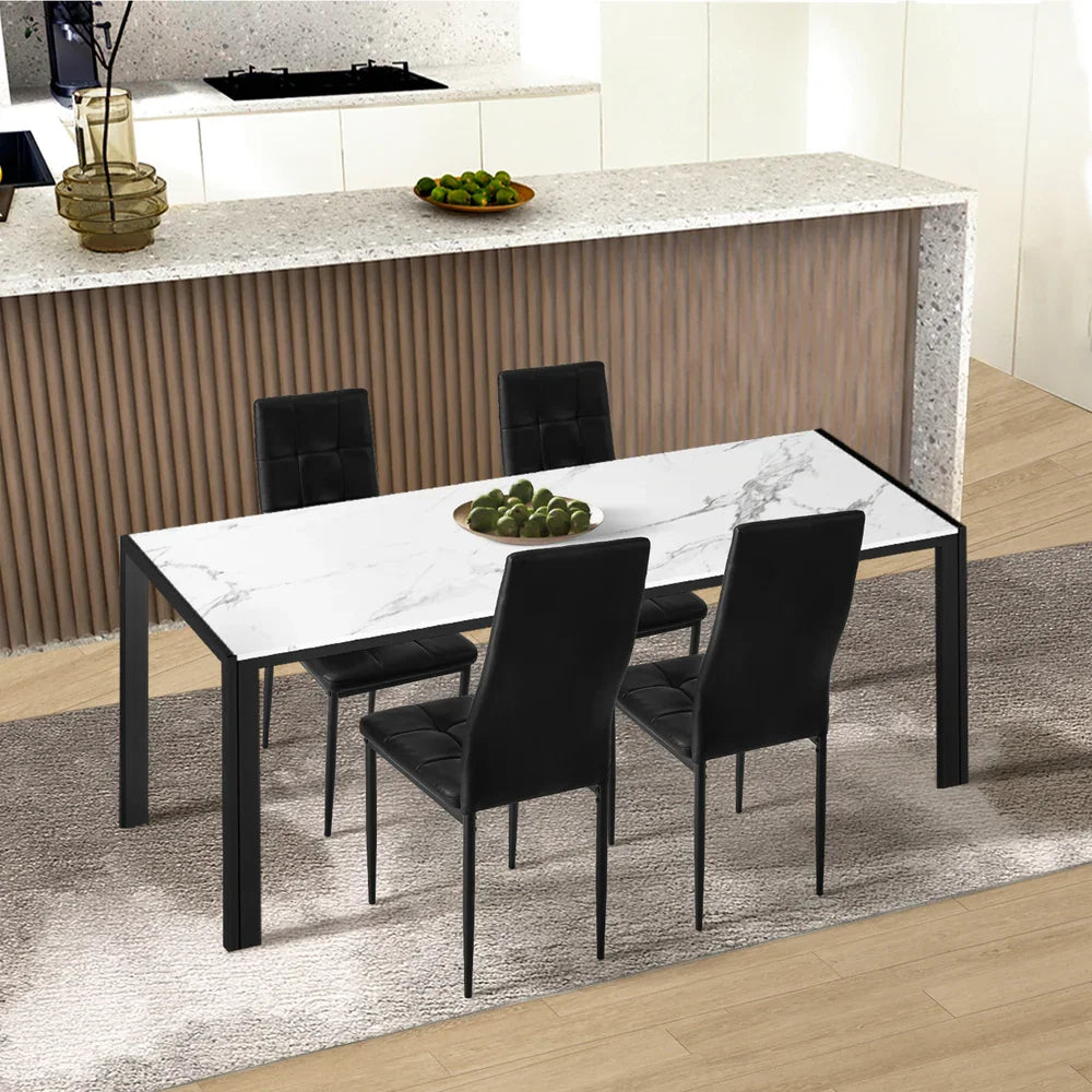 4PCS Dining Chairs High-Back Faux Leather Square Pattern
