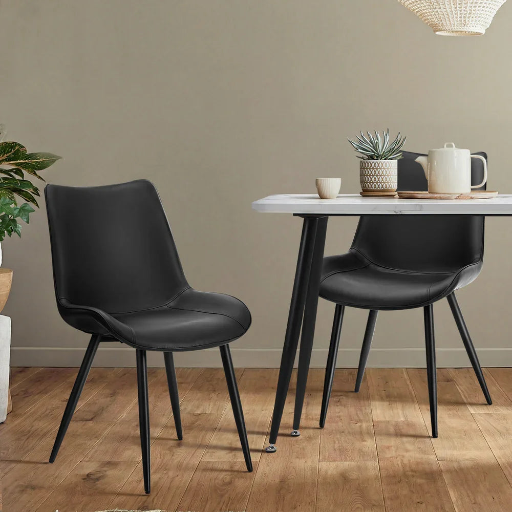2x Dining Chairs Kitchen Chairs Upholstered PU Leather Black