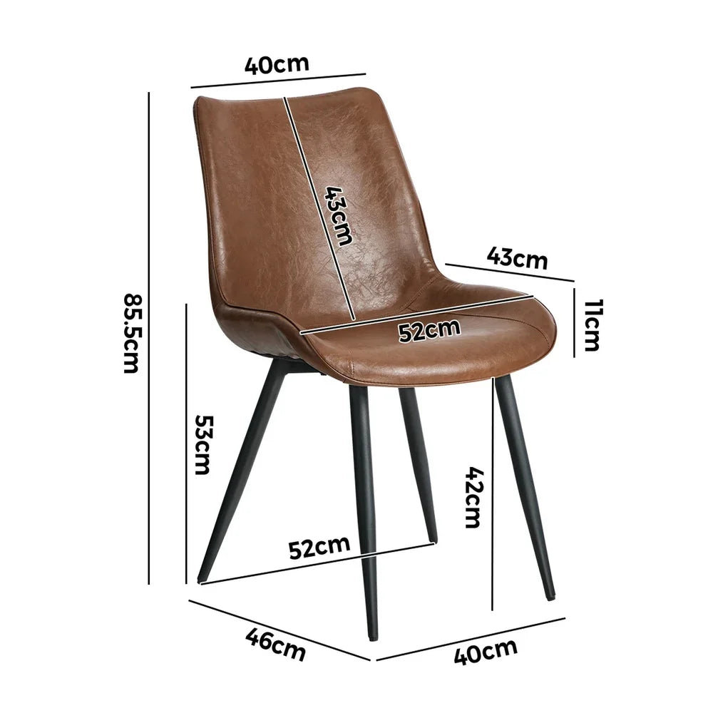 2x Dining Chairs Kitchen Chairs Upholstered PU Leather Brown