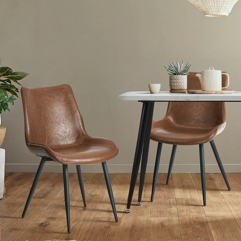 2x Dining Chairs Kitchen Chairs Upholstered PU Leather Brown