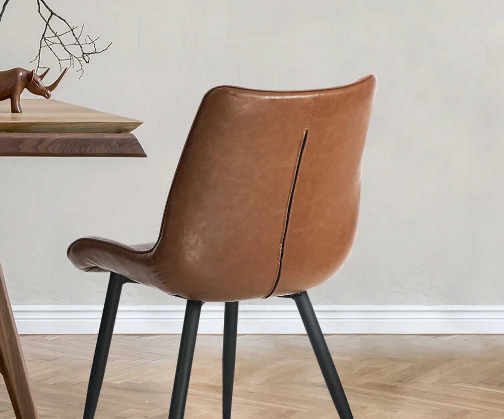 2x Dining Chairs Kitchen Chairs Upholstered PU Leather Brown