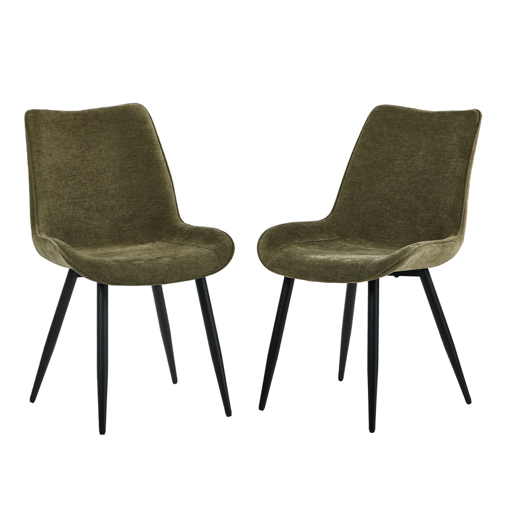 2x Accent Dining Chairs, Upholstered Linen Fabric Seating, Green Colour