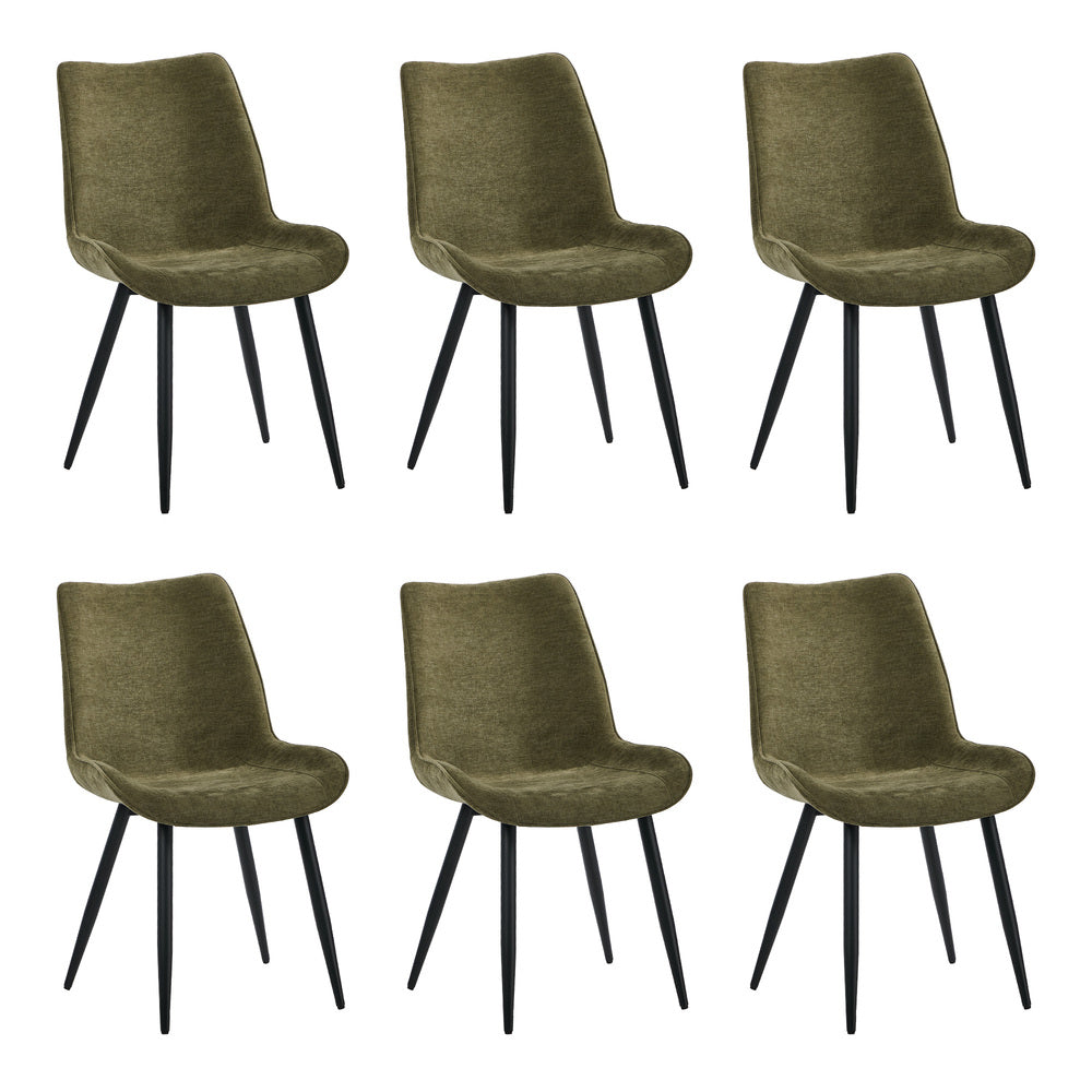 6x Accent Dining Chairs, Upholstered Linen Fabric Seating, Green Colour
