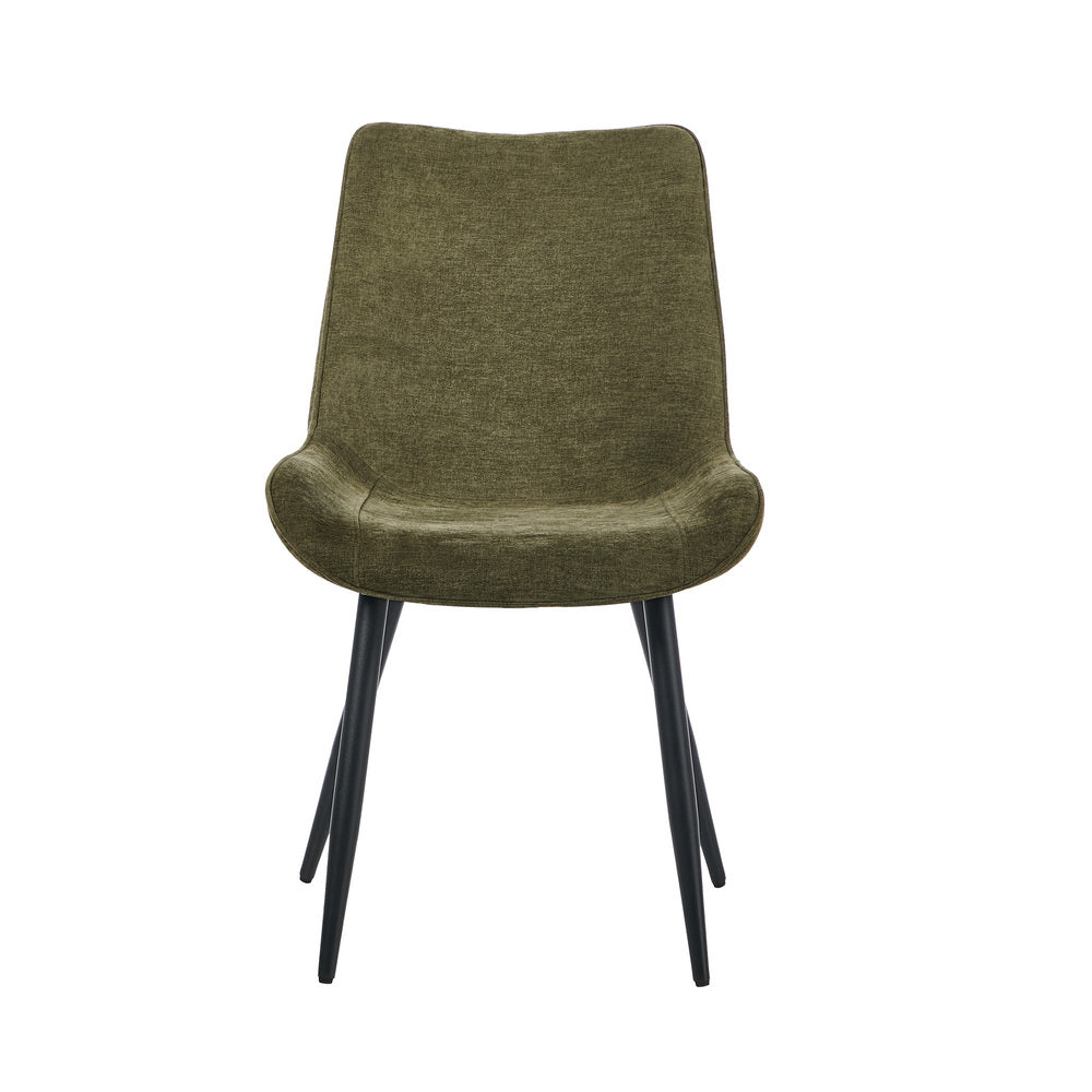 6x Accent Dining Chairs, Upholstered Linen Fabric Seating, Green Colour