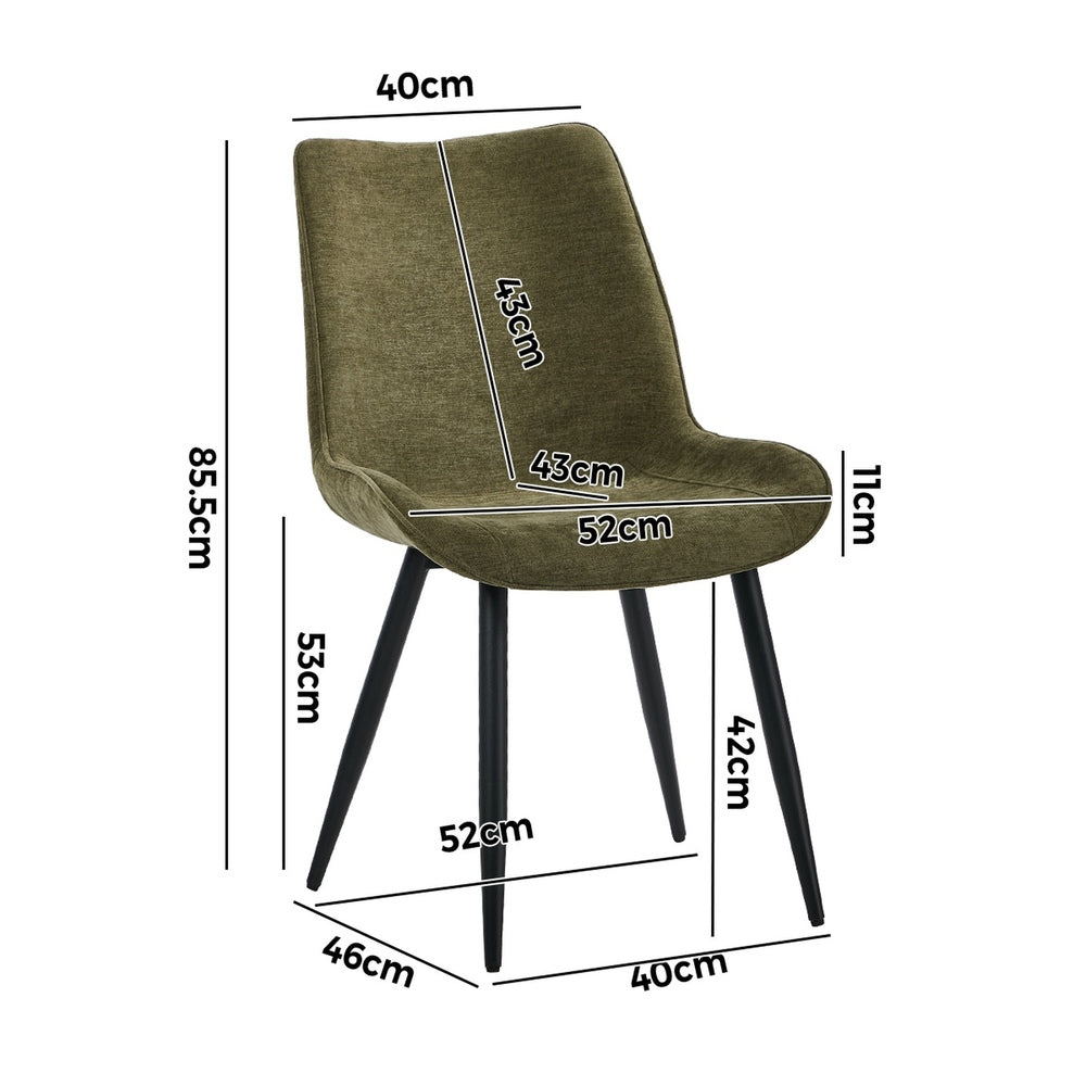 6x Accent Dining Chairs, Upholstered Linen Fabric Seating, Green Colour