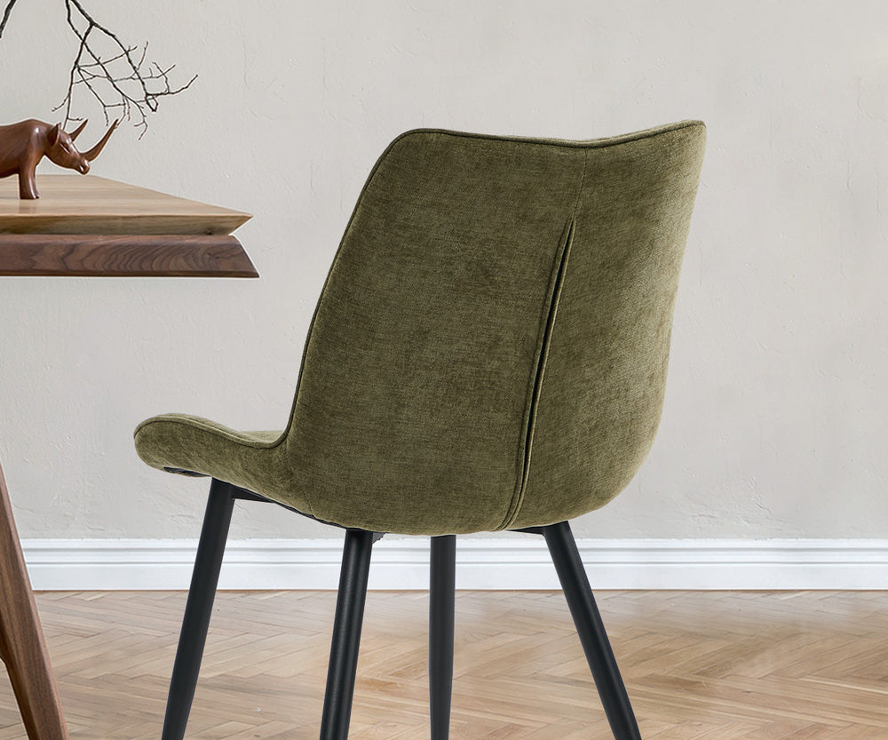 6x Accent Dining Chairs, Upholstered Linen Fabric Seating, Green Colour