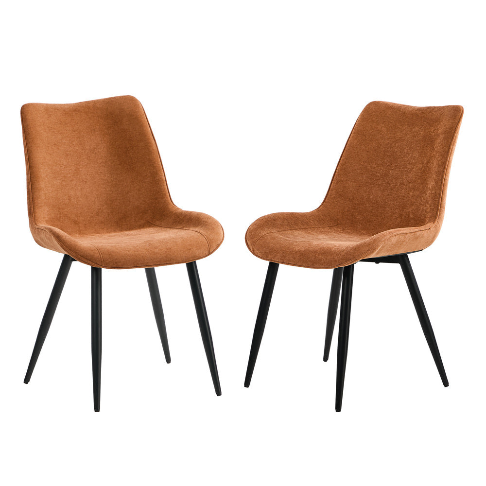 2x Accent Dining Chairs, Upholstered Linen Fabric Seating, Orange Colour