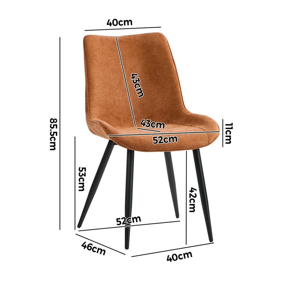 2x Accent Dining Chairs, Upholstered Linen Fabric Seating, Orange Colour