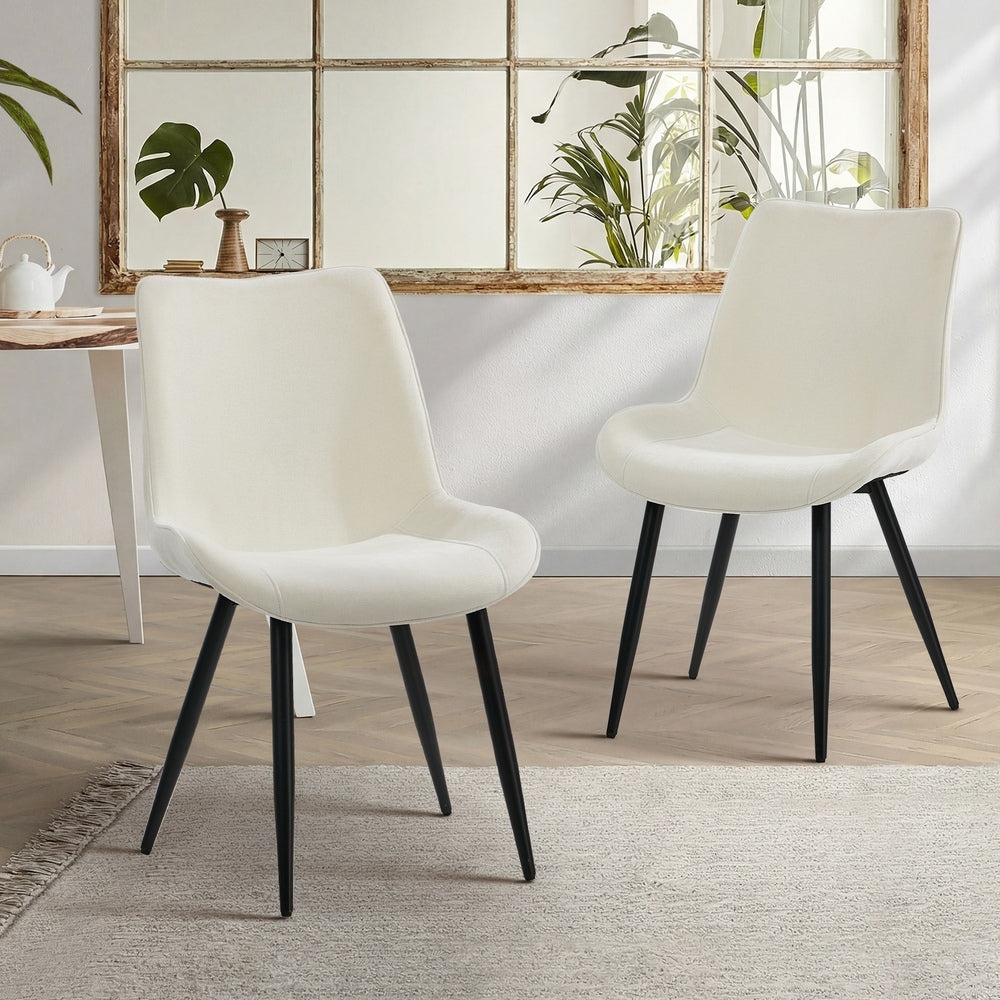 2x Accent Dining Chairs Upholstered Linen Fabric White