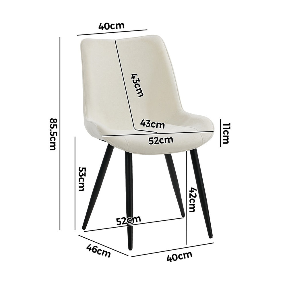 2x Accent Dining Chairs Upholstered Linen Fabric White