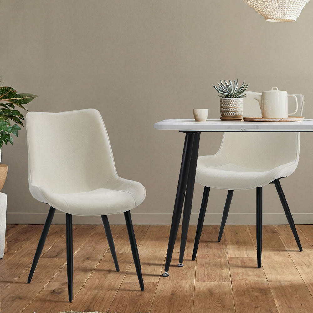 2x Accent Dining Chairs Upholstered Linen Fabric White