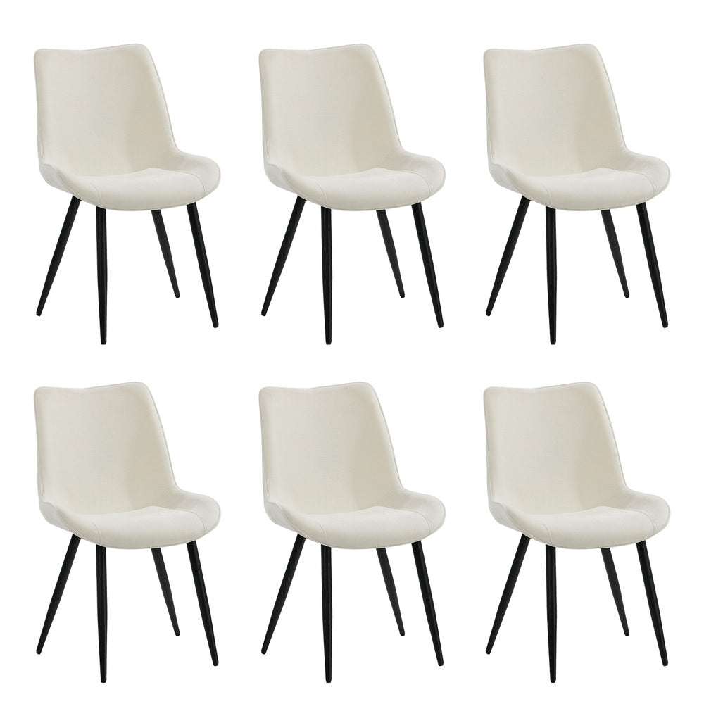 6x Accent Dining Chairs Upholstered Linen Fabric White