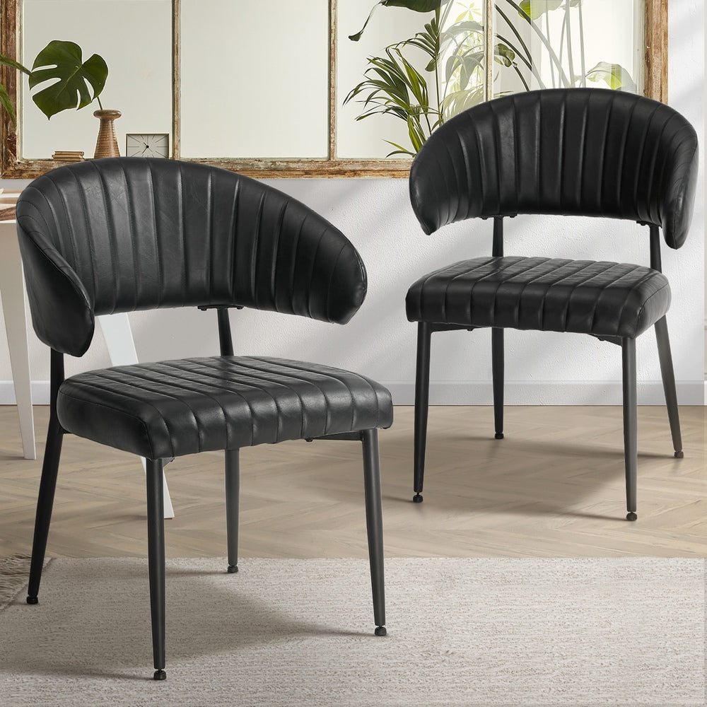 2x PU Leather Dining Chair Kitchen Padded Seat Black
