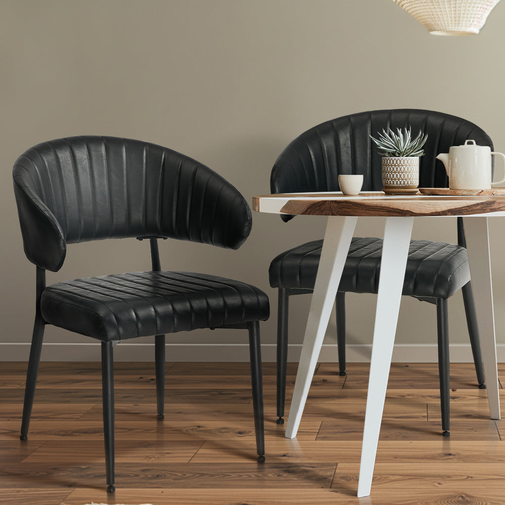 2x PU Leather Dining Chair Kitchen Padded Seat Black
