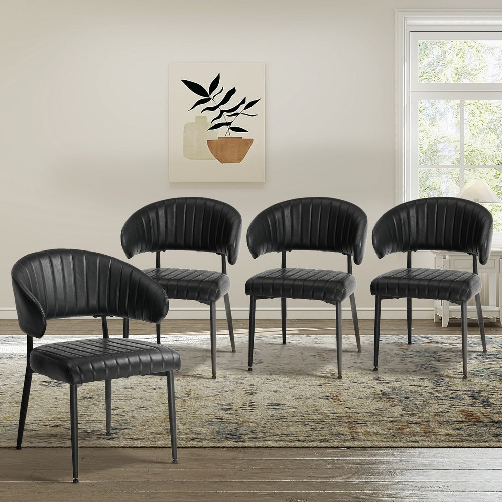 4x PU Leather Dining Chair Kitchen Padded Seat Black