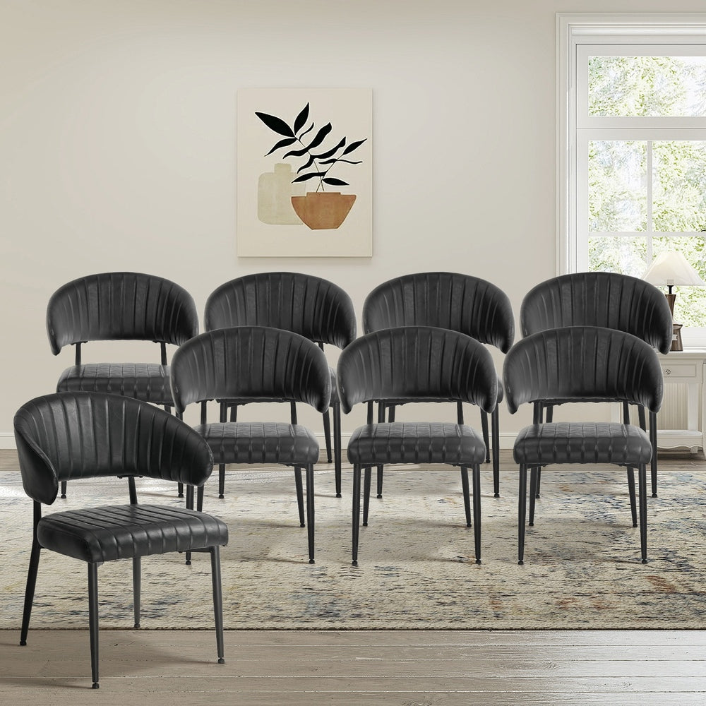 8x PU Leather Dining Chair Kitchen Padded Seat Black