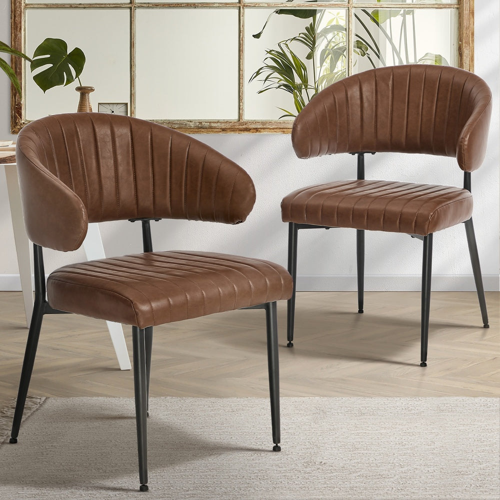 2x PU Leather Dining Chair Kitchen Padded Seat Brown