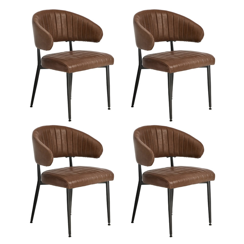 4x PU Leather Dining Chair Kitchen Padded Seat Brown