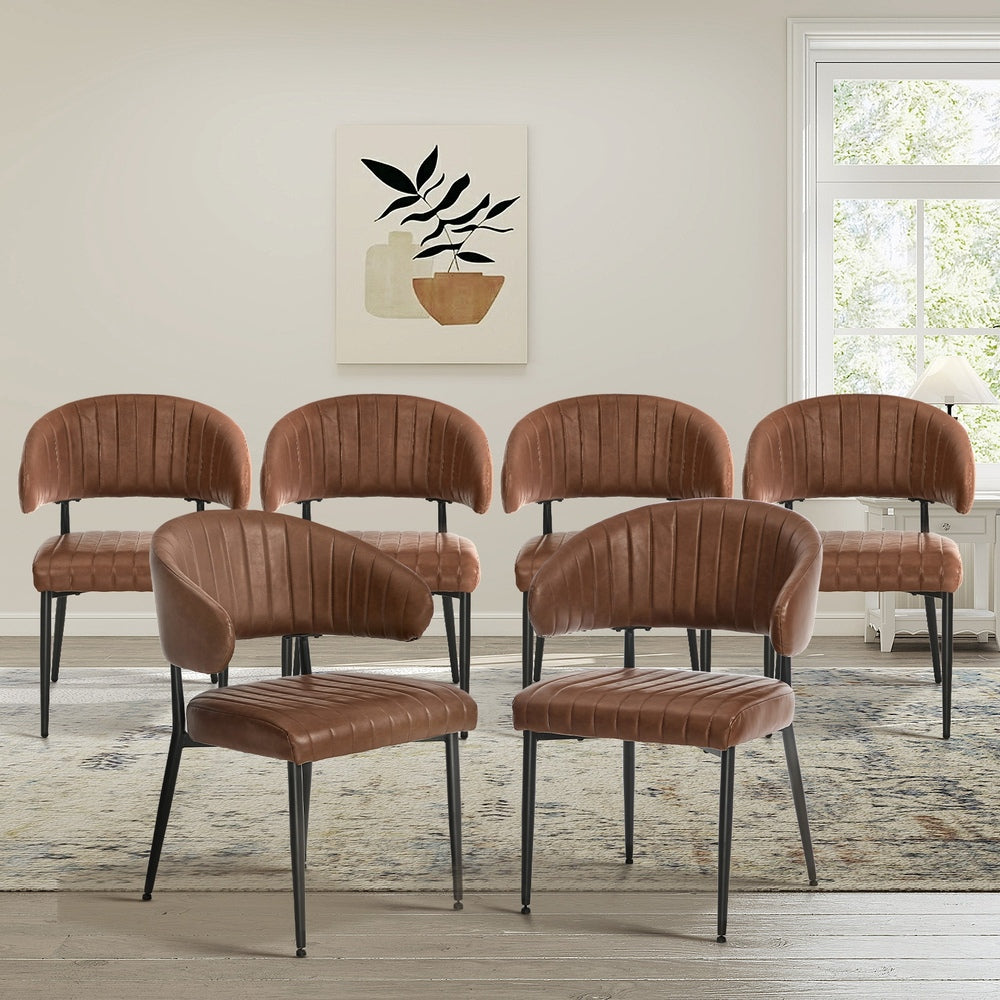 6x PU Leather Dining Chair Kitchen Padded Seat Brown