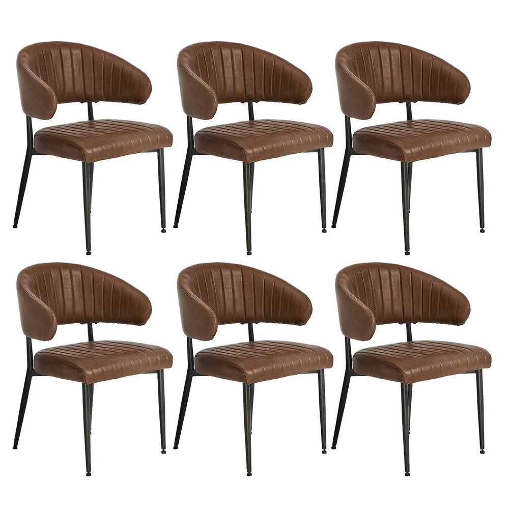 6x PU Leather Dining Chair Kitchen Padded Seat Brown