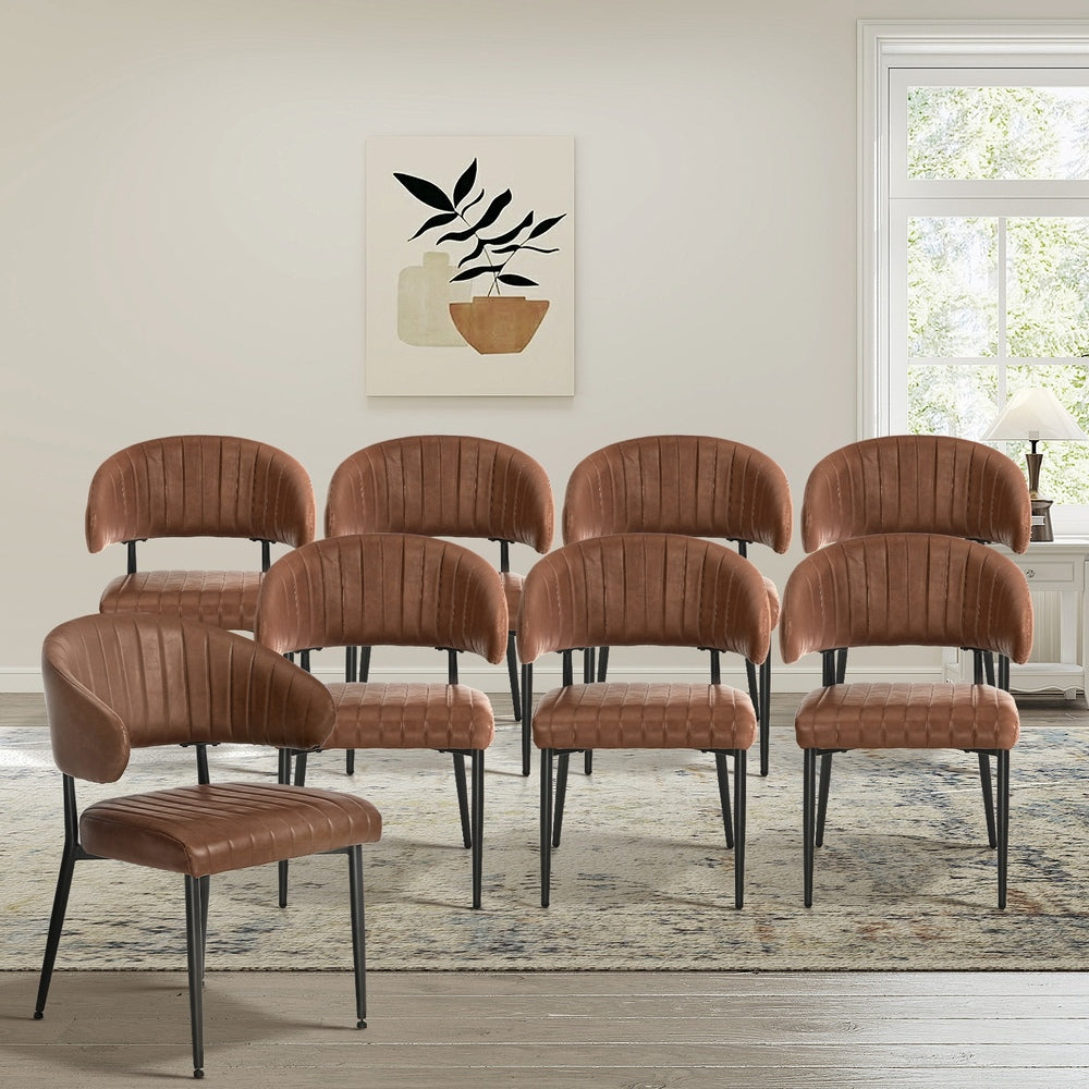 8x PU Leather Dining Chair Kitchen Padded Seat Brown