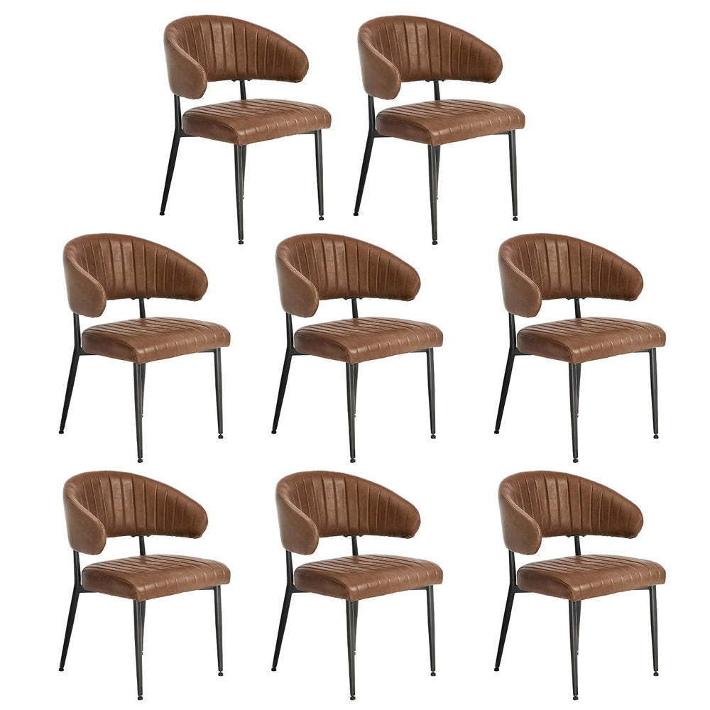 8x PU Leather Dining Chair Kitchen Padded Seat Brown