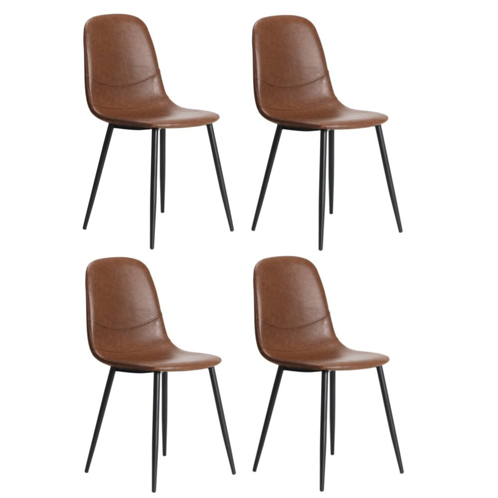 4x Dining Chairs PU Leather Brown