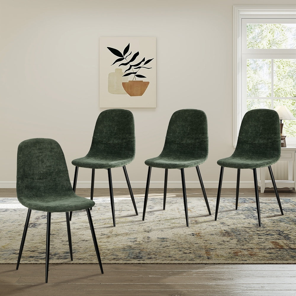 4x Dining Chairs, Kitchen Lounge Room Chairs, Chenille Fabric, Green Colour
