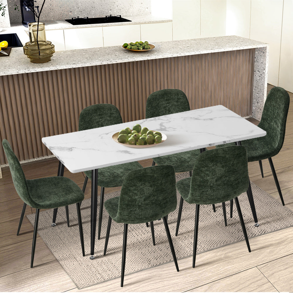 4x Dining Chairs, Kitchen Lounge Room Chairs, Chenille Fabric, Green Colour