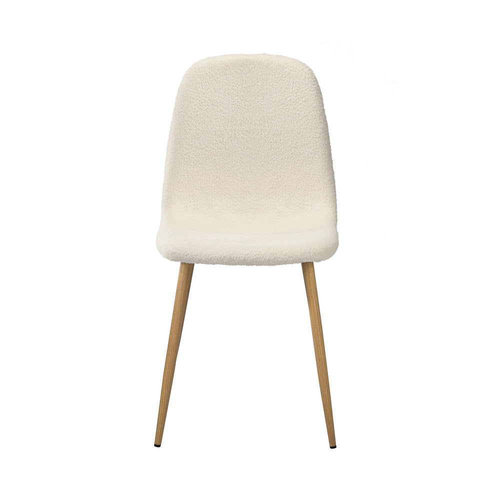 Oikiture 6x Dining Chairs Sherpa White and Wooden