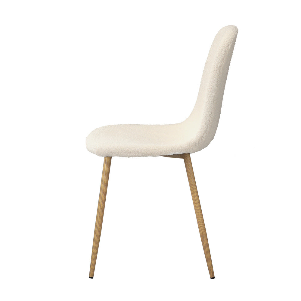 Oikiture 6x Dining Chairs Sherpa White and Wooden