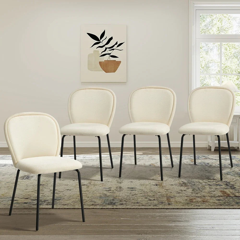 4x Dining Chairs Kitchen Chairs Chenille Pad Metal Legs Beige