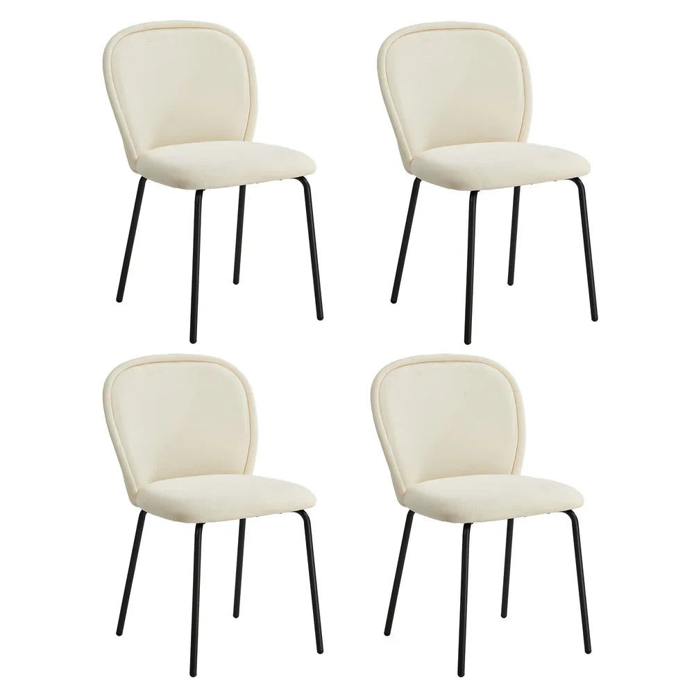 4x Dining Chairs Kitchen Chairs Chenille Pad Metal Legs Beige